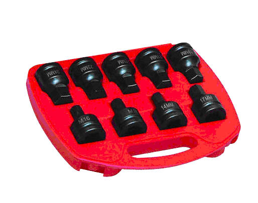 HCB-B2230 - 3/4" Drive SQ. DRIVE HEXAGON & SPLINE IMPACT BIT SOCKET KIT (9PCS)(61mm)(14/17/19/21/22/23/24mm/M16/M18)